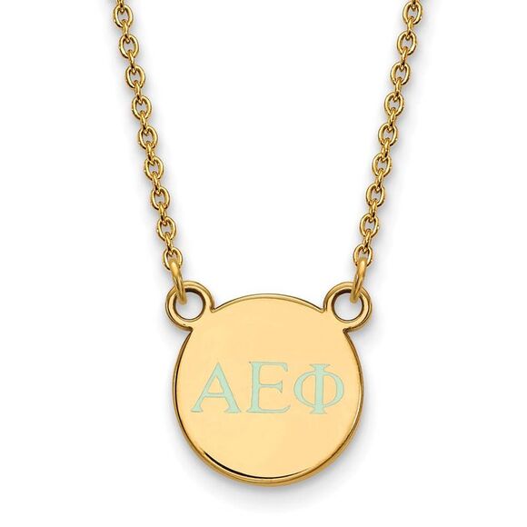 14K Plated Silver Alpha Epsilon Phi XS Aqua Enamel Greek Necklace - Picture 1 of 5